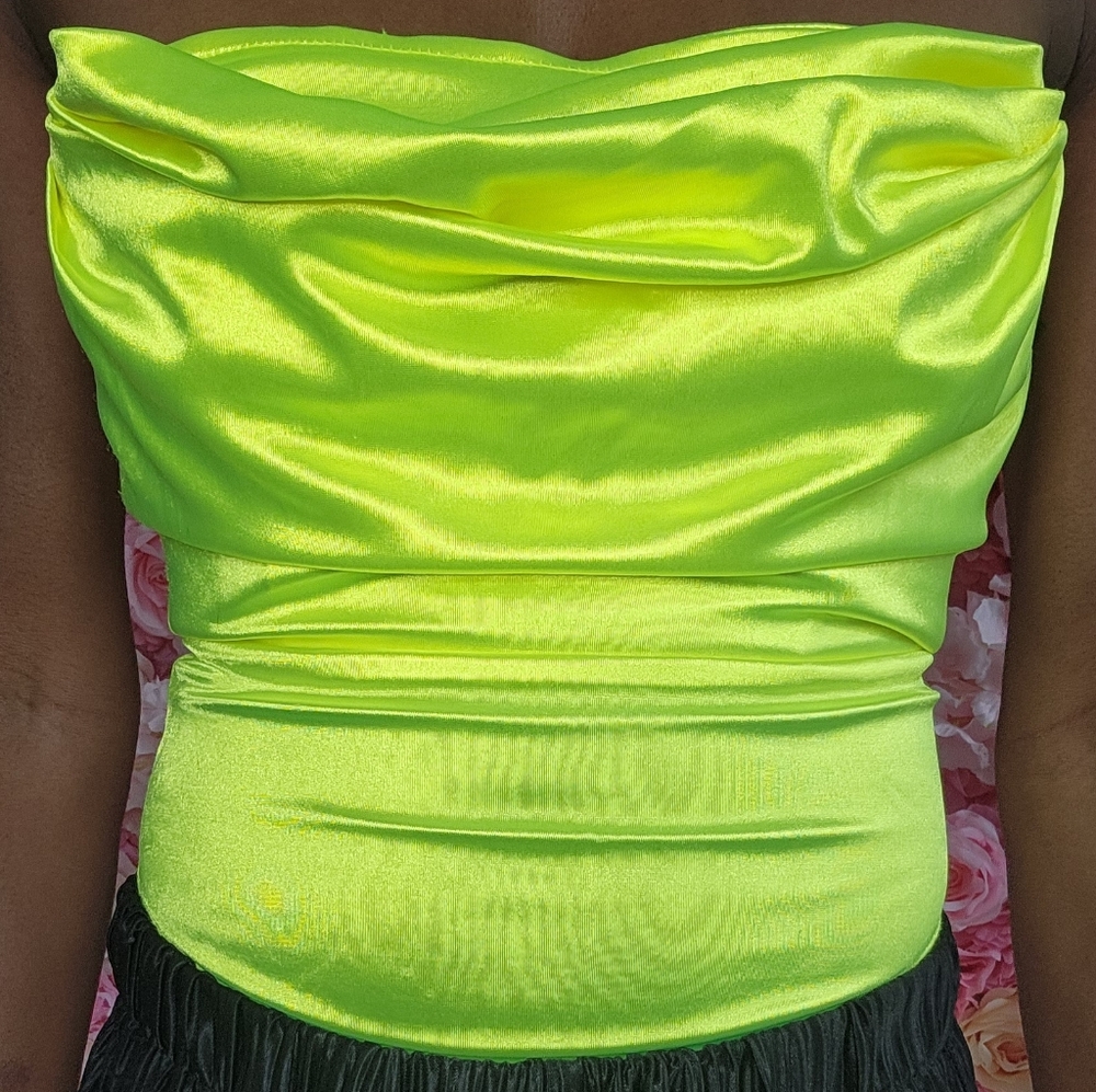 Neon Lime Satin Strapless Bodysuit